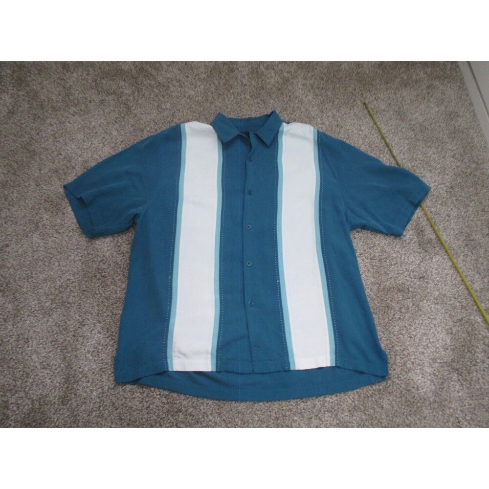 Nat Nast Bowling Button Down Shirt Mens L ocean blue white